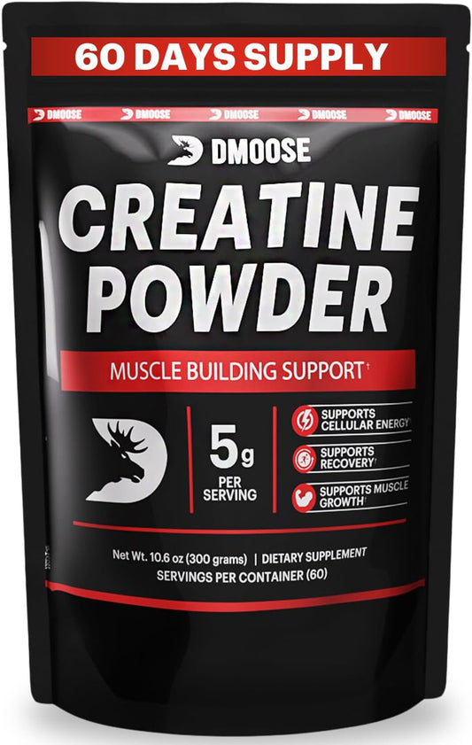 DMoose Creatine Monohydrate Powder - Muscle Gain & Recovery Supplement - 300g (5g per serv) - 60 Servings