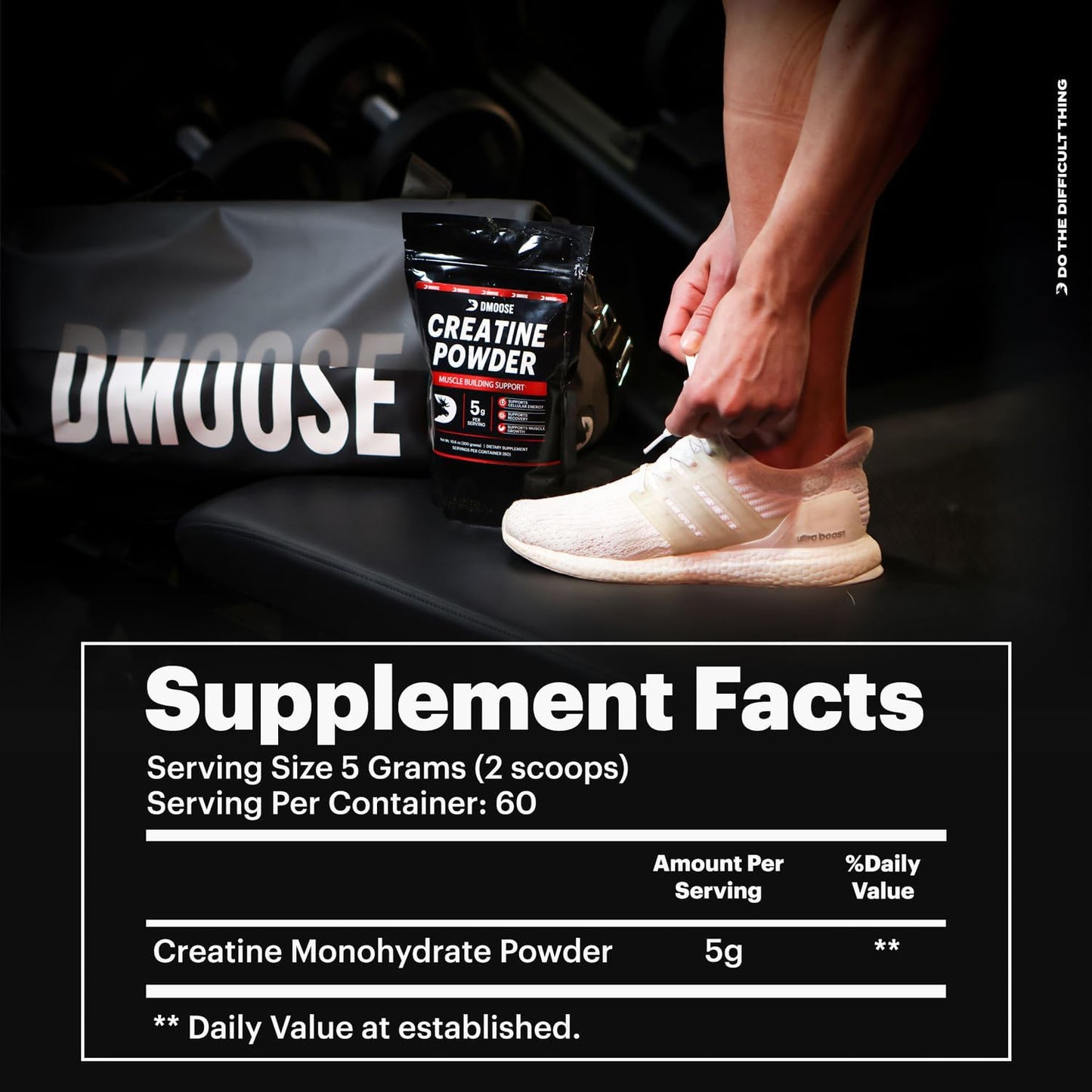 DMoose Creatine Monohydrate Powder - Muscle Gain & Recovery Supplement - 300g (5g per serv) - 60 Servings
