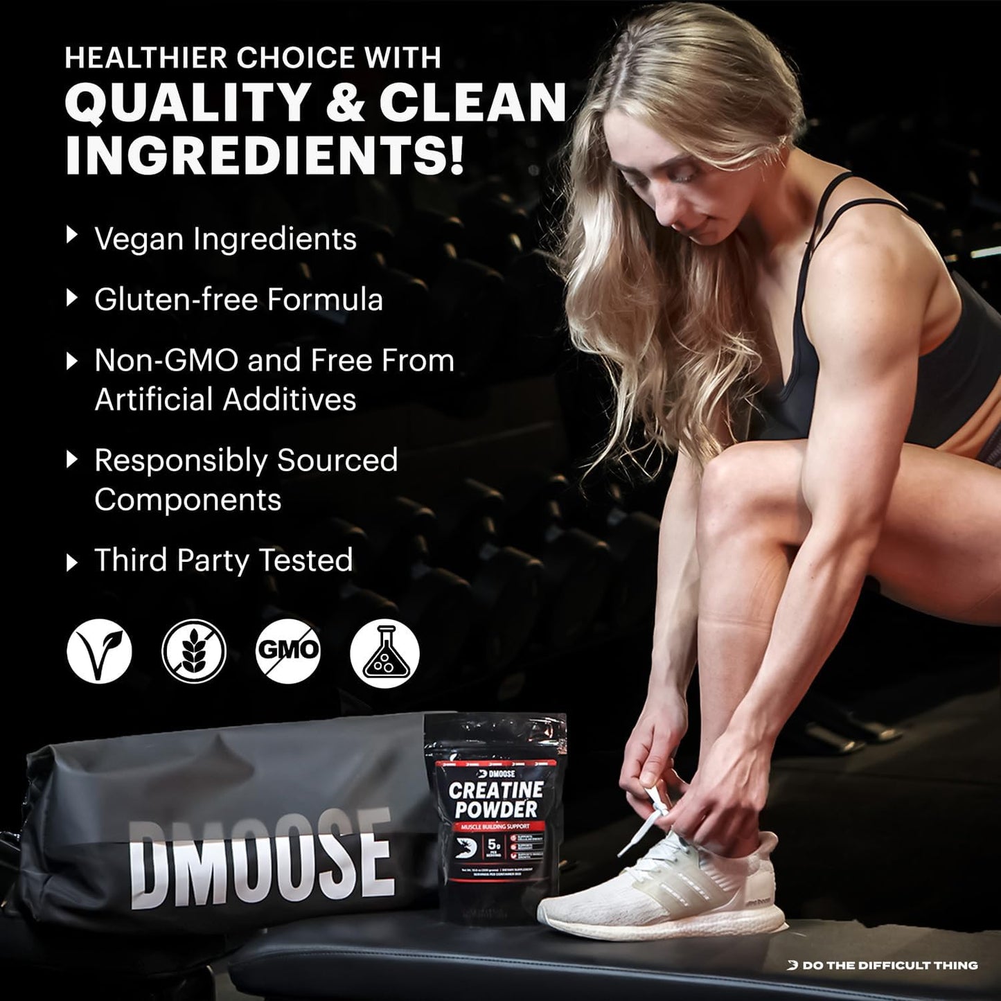 DMoose Creatine Monohydrate Powder - Muscle Gain & Recovery Supplement - 300g (5g per serv) - 60 Servings