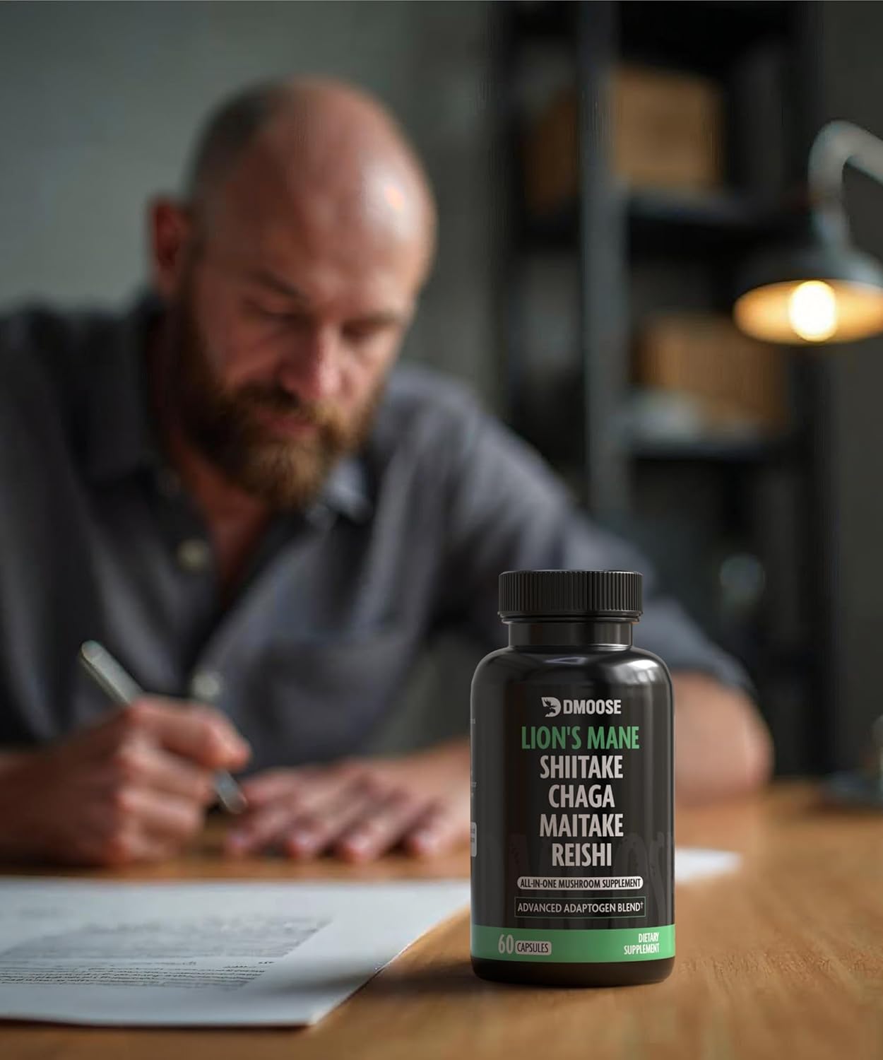 DMoose Fitness Lions Mane Mushroom Complex - 5 in 1 Adaptogenic Blend Capsules for Memory, Focus & Immune Support - Nootropic Supplement with Lionsmane, Chaga, Maitake, Shiitake & Reishi Extracts