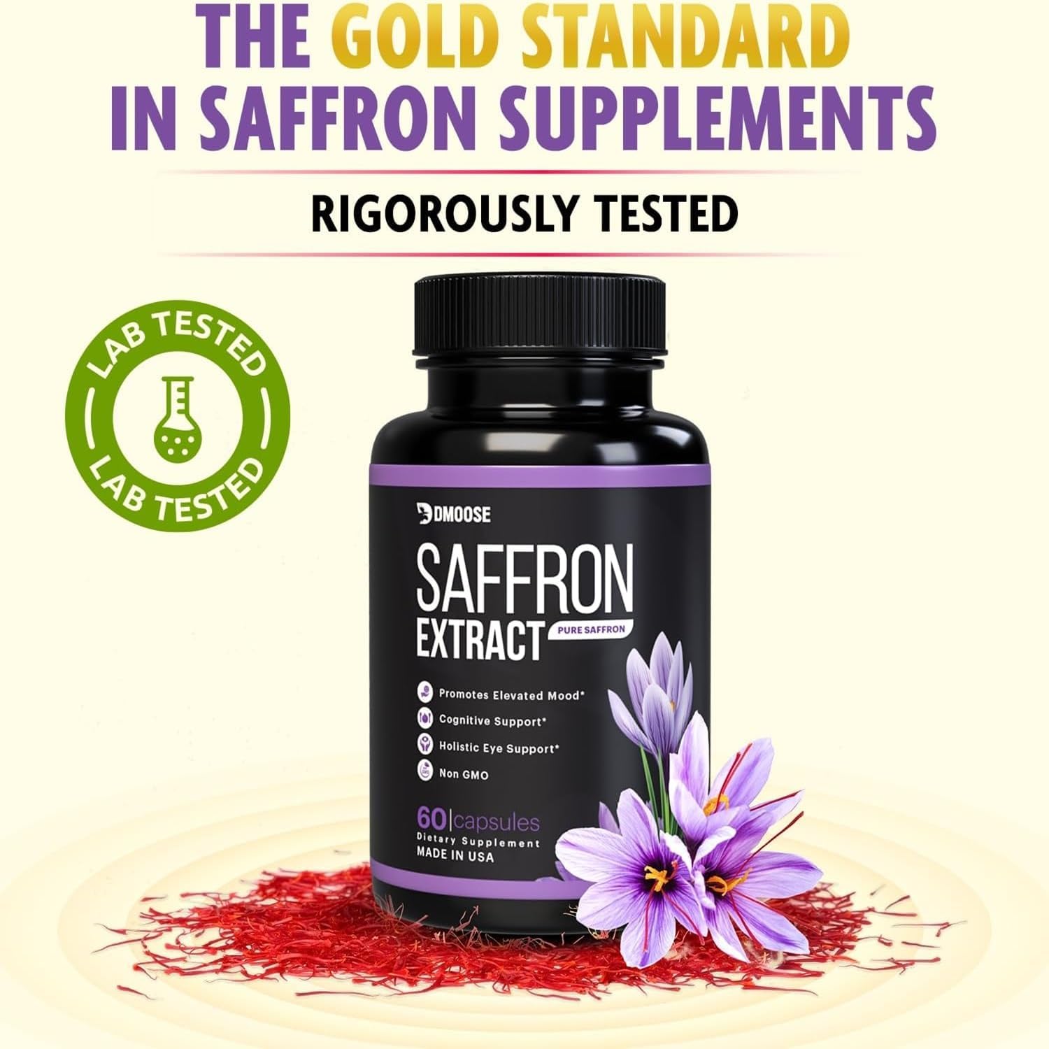 DMoose Fitness Saffron Extract Capsules - Boost Energy, Promote Eye Health - Non-GMO Supplement for Men & Women - 60 Capsules