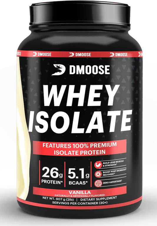DMoose Fitness Whey Isolate Protein Powder - 26g Protein, 5.1g BCAAs, Gluten Free, Muscle Mass Support - Chocolate & Vanilla, 30 Servings