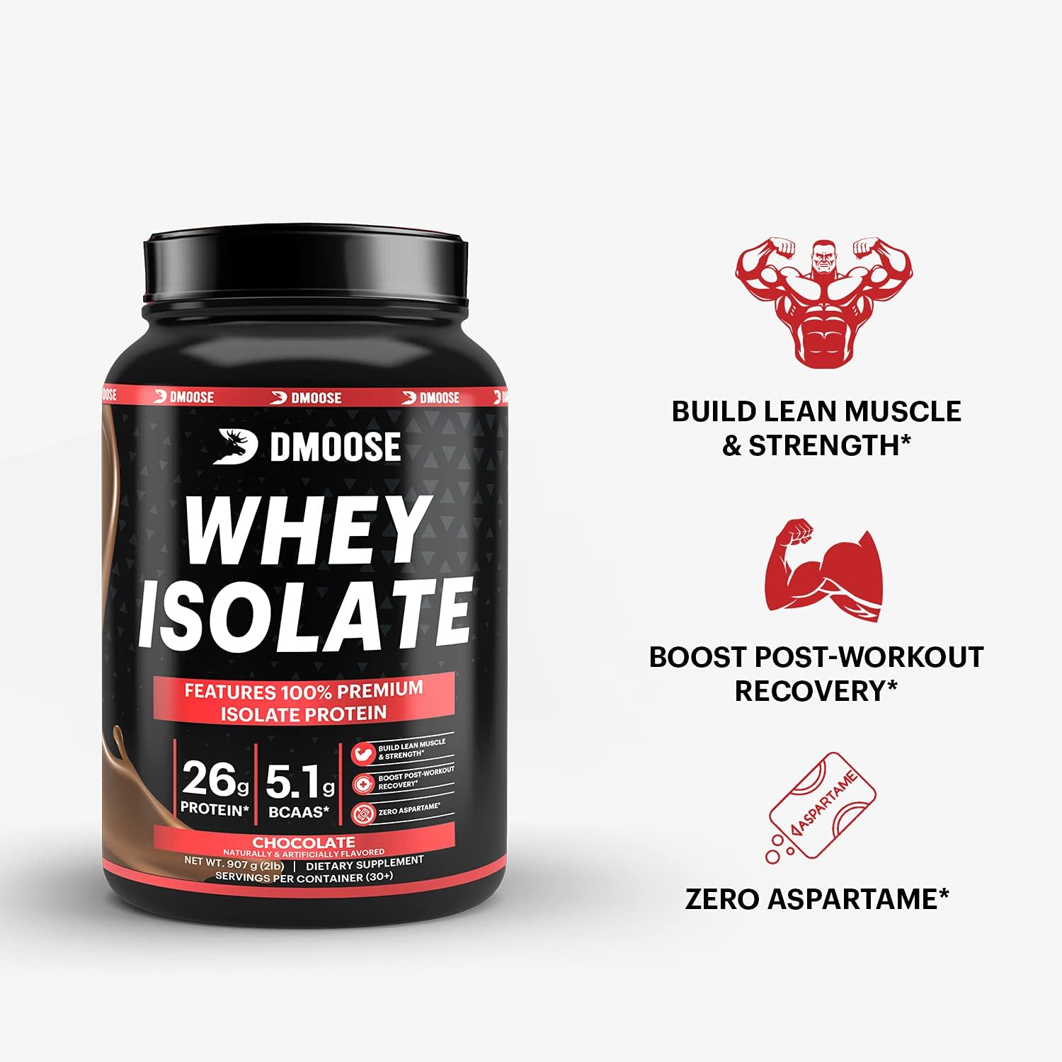 DMoose Fitness Whey Isolate Protein Powder - 26g Protein, 5.1g BCAAs, Gluten Free - Chocolate & Vanilla - 30 Servings