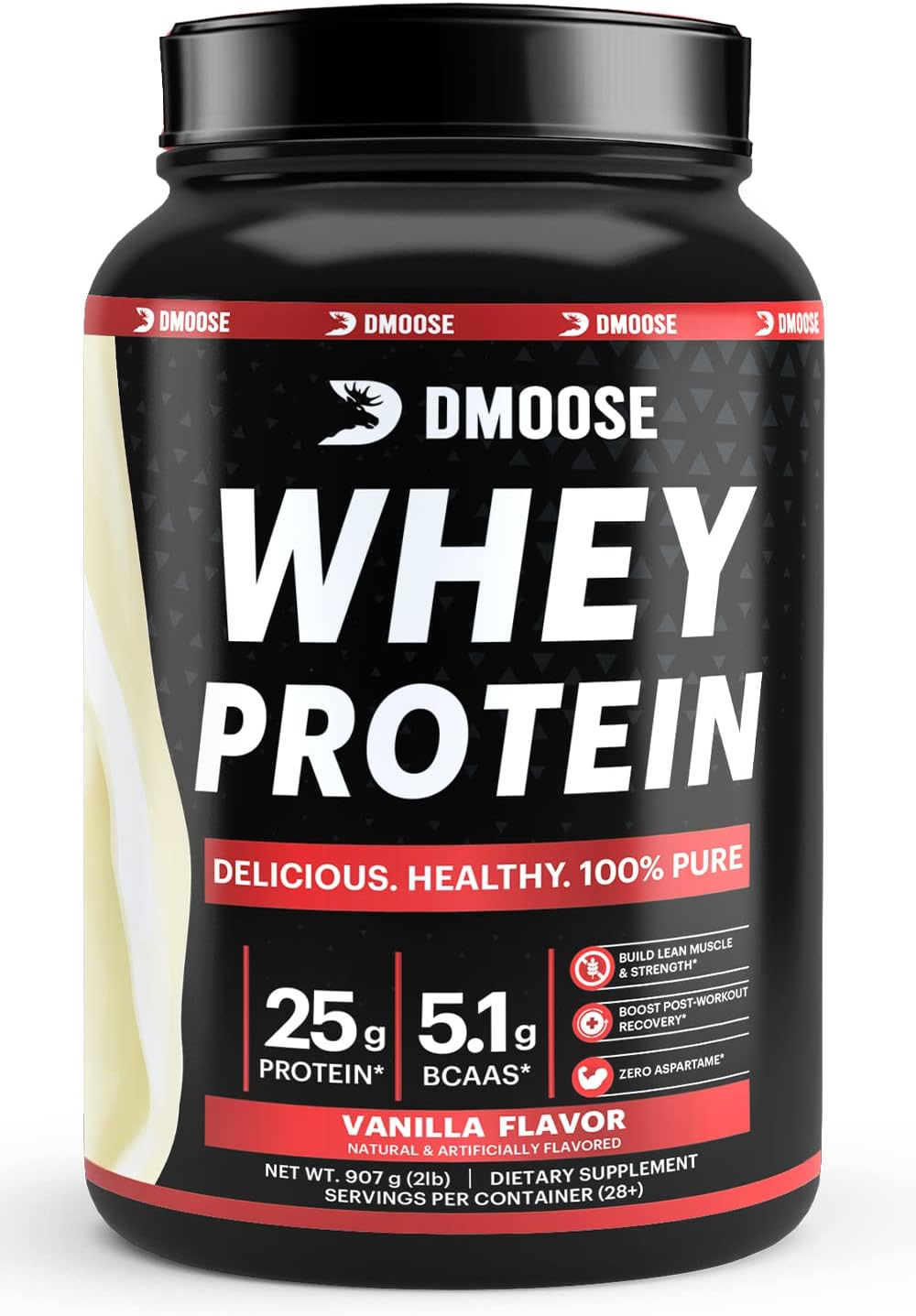 DMoose Fitness Whey Protein Powder 24g Protein 130 Calories 5.1g BCAAs Natural Muscle Gain Powder Chocolate/Vanilla 2lbs