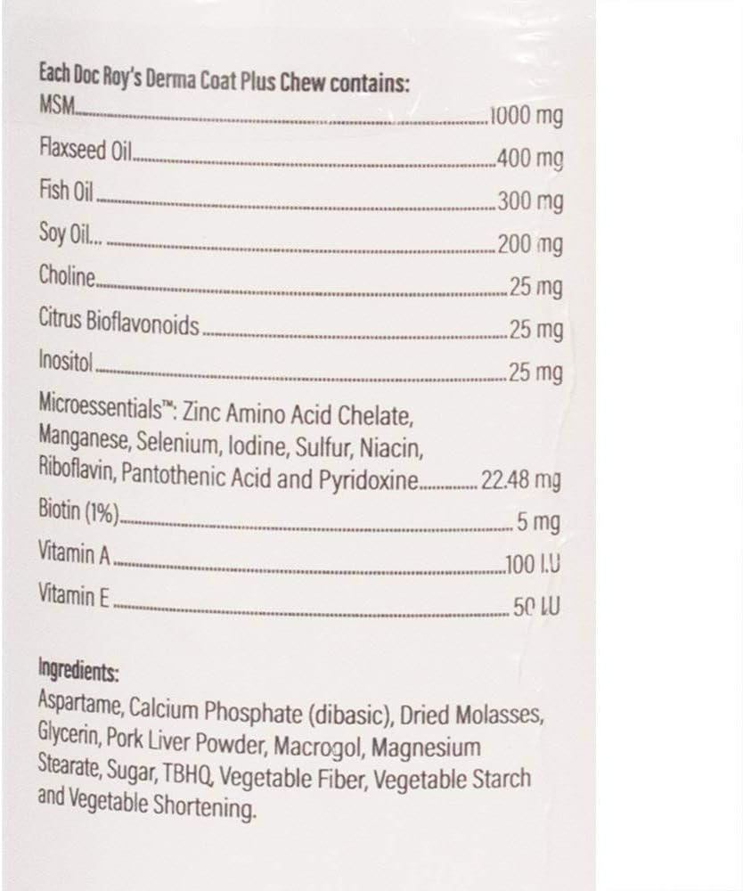 Doc Roy's Derma Coat Plus Skin & Coat Supplement for Medium/Large Dogs - 60 Chewable Tablets by Revival Animal Health
