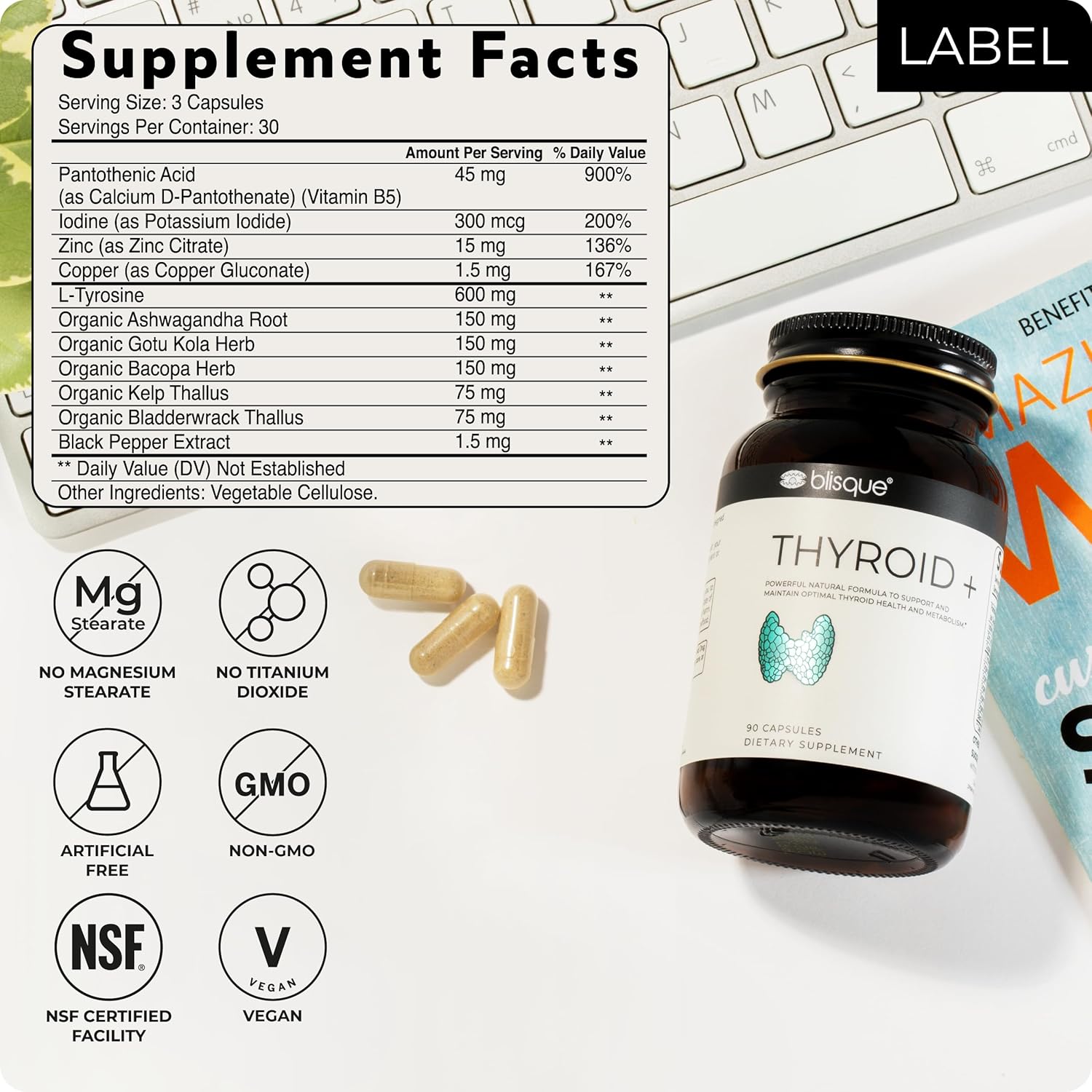 Doctor-Approved Thyroid Support Supplement for Energy, Focus, and Metabolism Boost | Includes Iodine, Ashwagandha, and L-Tyrosine | 90 Capsules