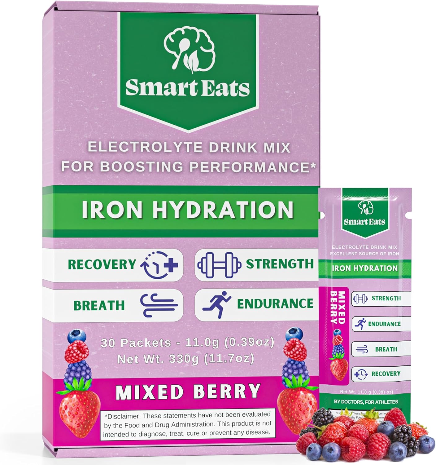 Doctor-Designed Smart Eats Electrolyte Powder with Iron, Electrolytes, Minerals & Vitamins for Hydration - 30 Packets, Sour Berry Flavor