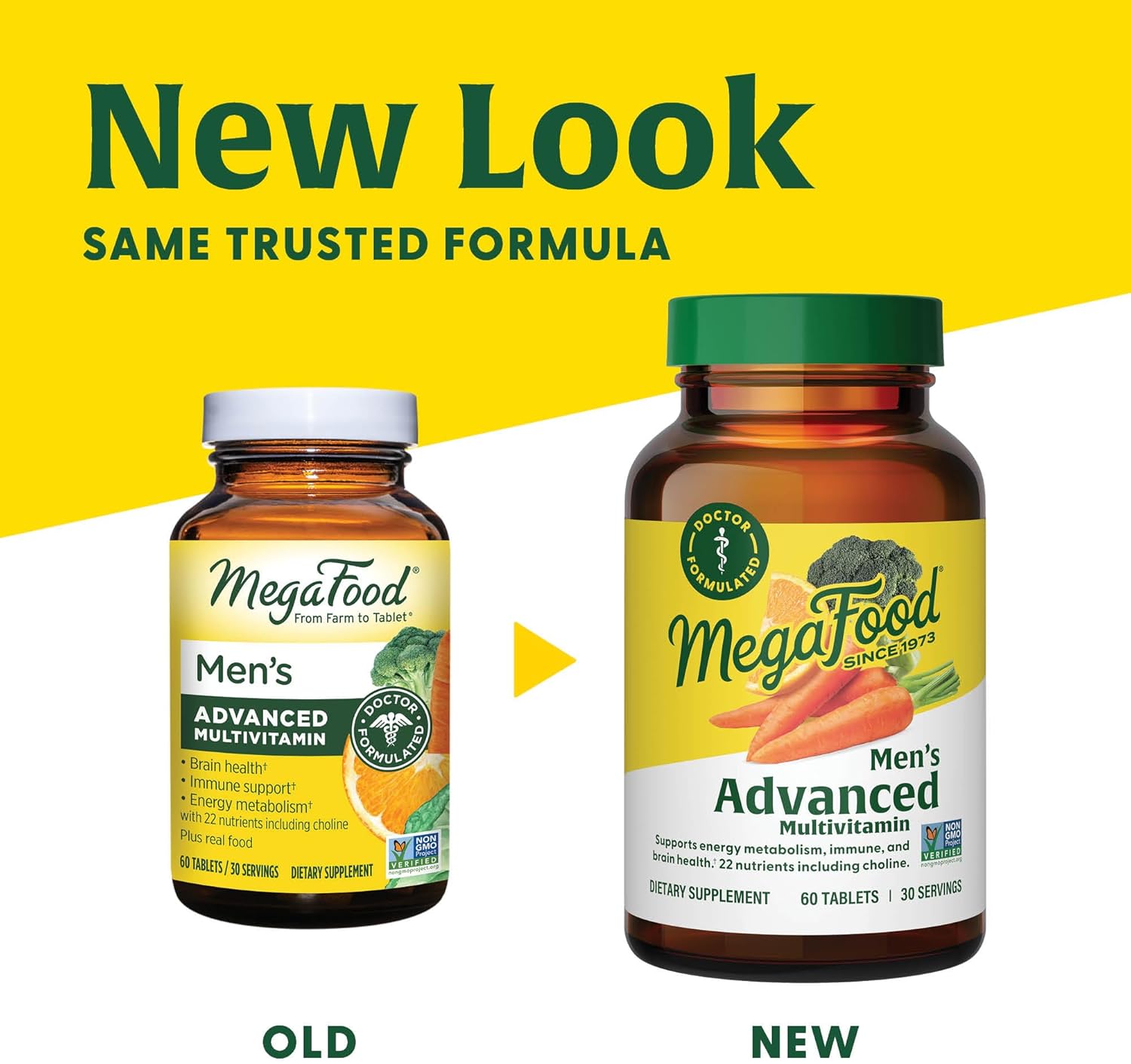 Doctor-Formulated MegaFood Men's Advanced Multivitamin with Choline, Vitamin B12, D, C, and Zinc for Brain Health & Immune Support - Non-GMO & Vegetarian - 60 Tabs