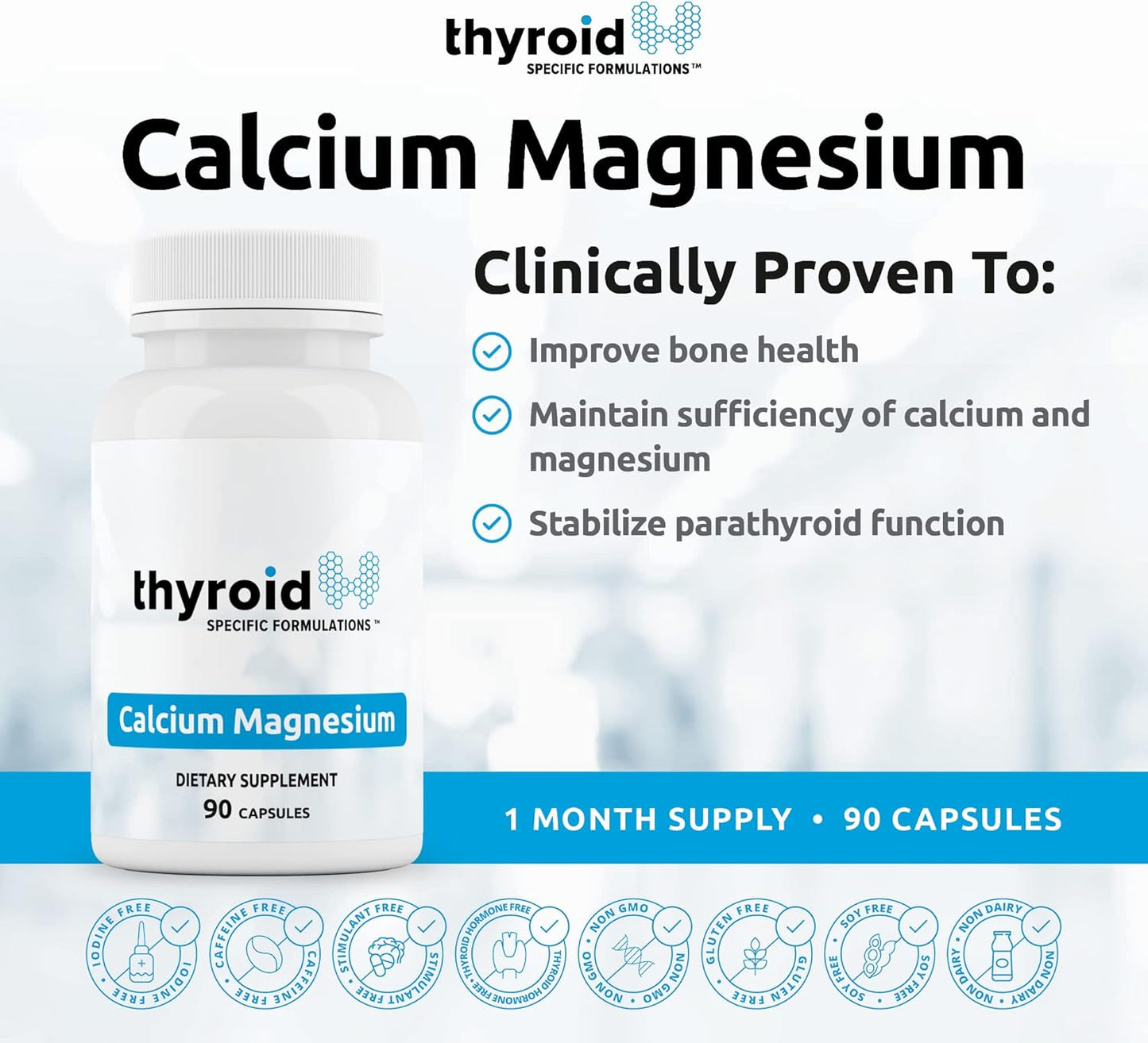 Doctor Formulated Thyroid Support Formula with Calcium Magnesium - Clinically Proven for Bone Strength, Muscle Tension, and Parathyroid Function - Enhances Thyroid Function