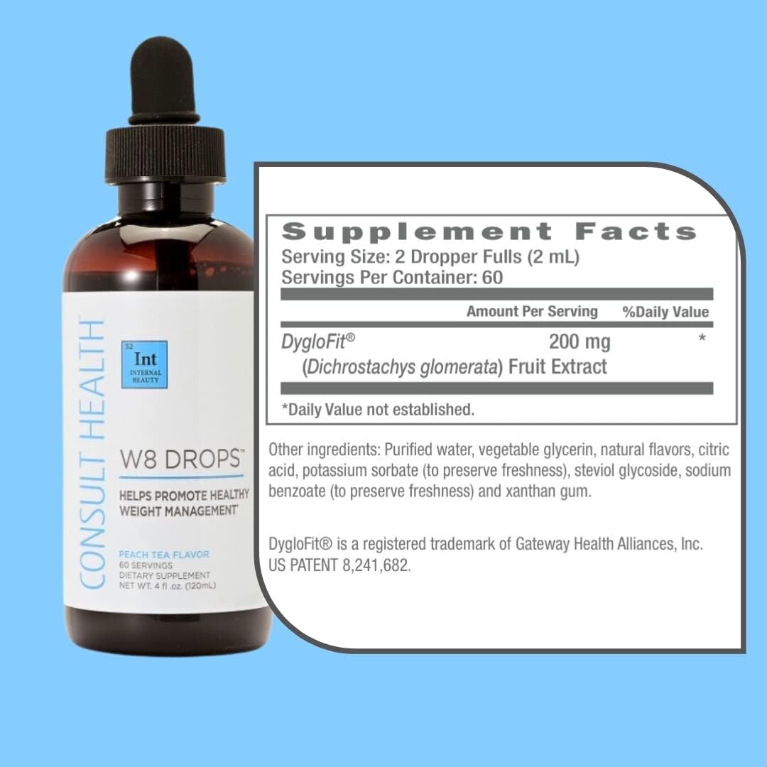 Doctor Formulated W8 Drops with DygloFit for Weight Loss Support - Liquid Supplement for Appetite Control, Metabolism, and Hormone Balance - Natural Antioxidant Protection - 2 Droppers Daily