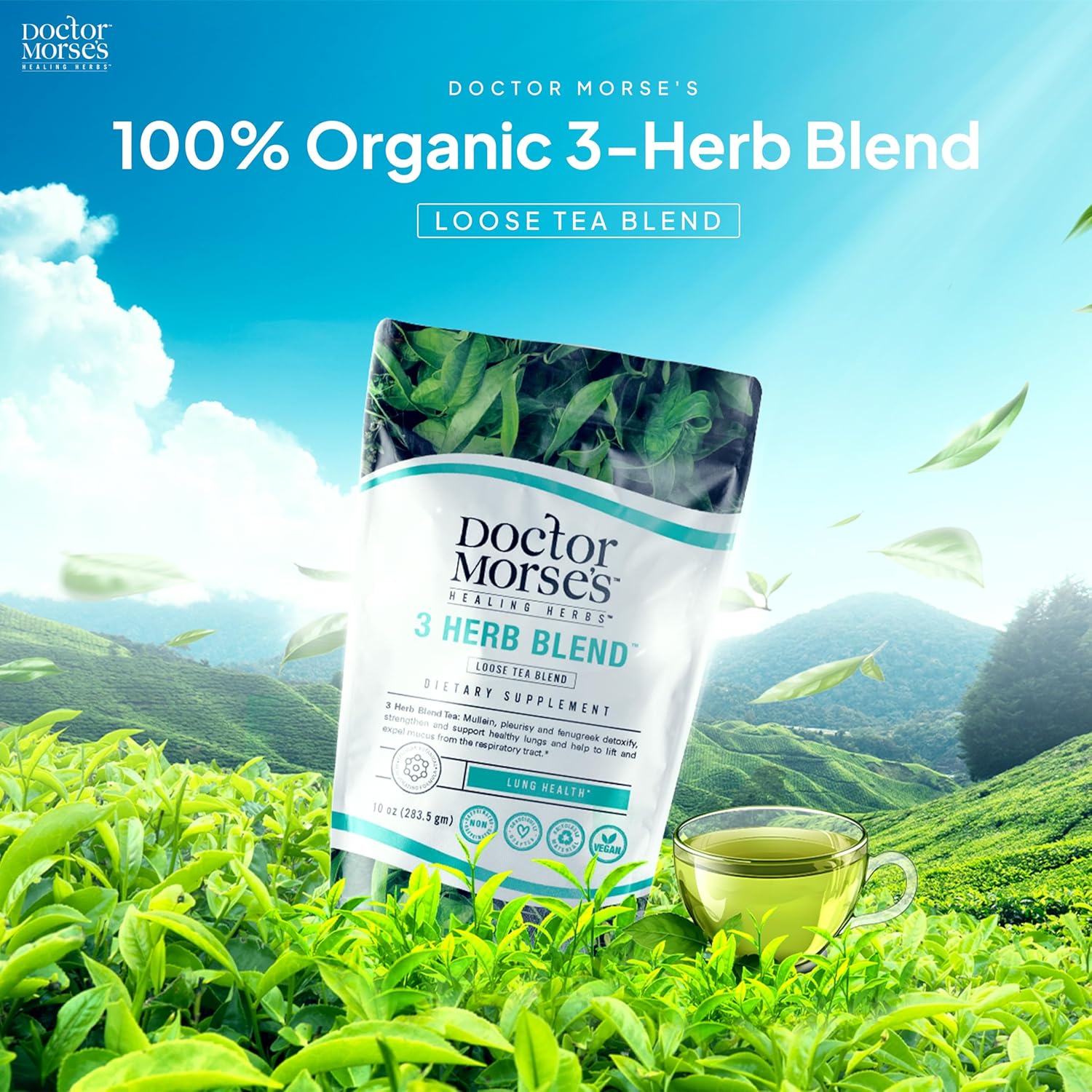 Doctor Morse's Mullein Leaf Tea: 3 Herb Blend, 86 Servings, 7oz, Caffeine Free for Lung & Respiratory Support with Pleurisy Root & Fenugreek Extract