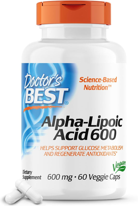 Doctor's Best Alpha-Lipoic Acid 600 mg Veggie Capsules for Antioxidant Support and Glycemic Balance, Non-GMO, Gluten-Free, Vegan, Soy-Free