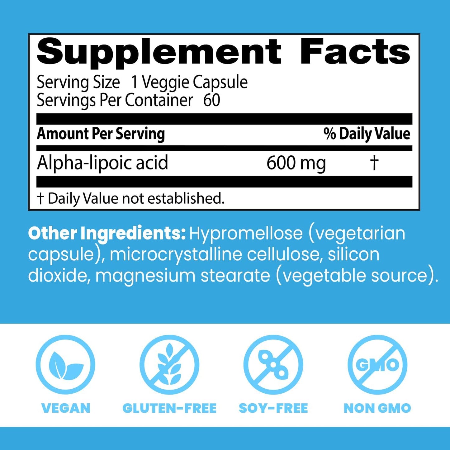 Doctor's Best Alpha-Lipoic Acid 600 mg Veggie Capsules for Antioxidant Support and Glycemic Balance, Non-GMO, Gluten-Free, Vegan, Soy-Free