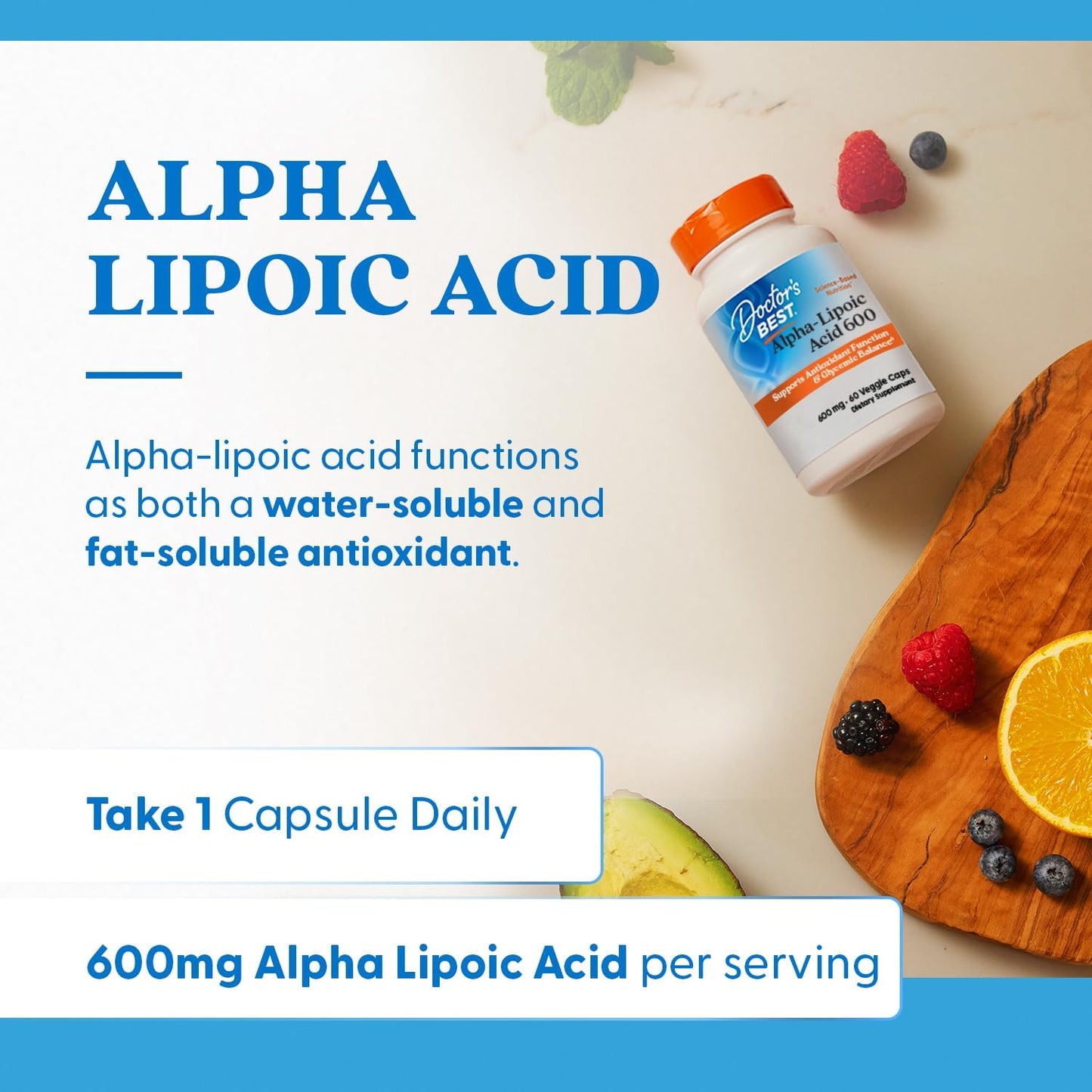 Doctor's Best Alpha-Lipoic Acid 600 mg Veggie Capsules for Antioxidant Support and Glycemic Balance, Non-GMO, Gluten-Free, Vegan, Soy-Free