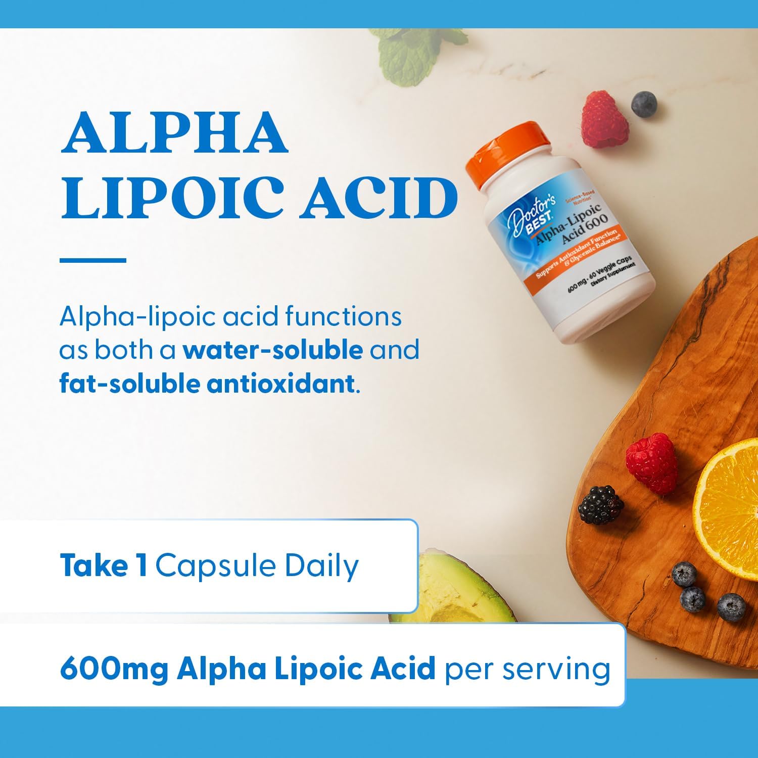 Doctor's Best Alpha-Lipoic Acid 600 mg Veggie Capsules for Antioxidant Support and Glycemic Balance, Non-GMO, Gluten-Free, Vegan, Soy-Free