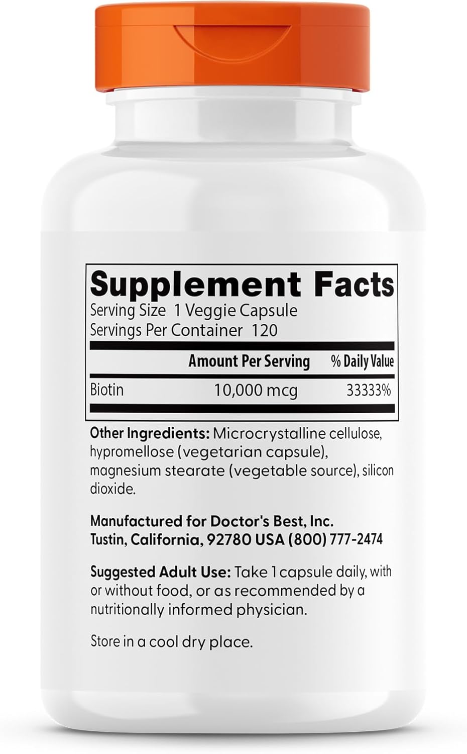 Doctor's Best Biotin Supplement for Hair, Skin, Nails - 120 Capsules