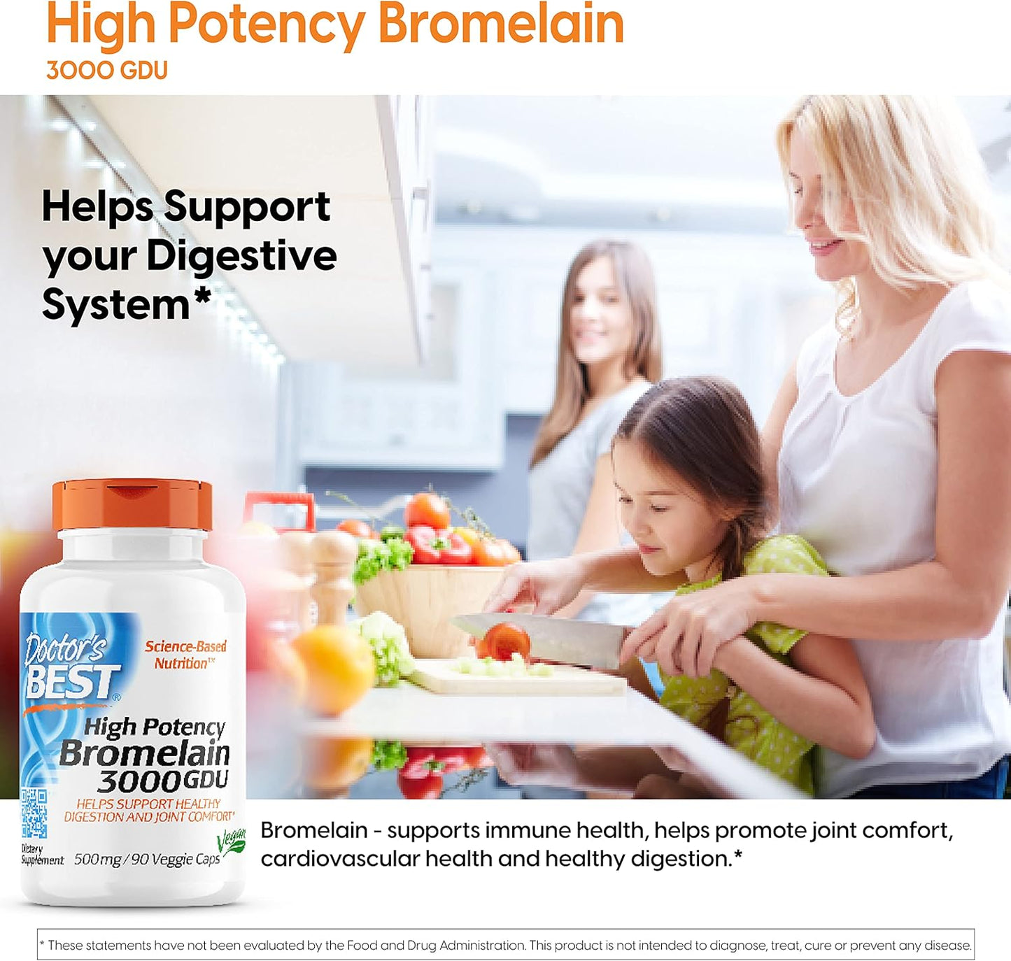 Doctor's Best Bromelain Proteolytic Digestive Enzymes Supplements - 3000 GDU, 500mg, 90 Capsules - Supports Healthy Digestion, Joint Health, Nutrient Absorption