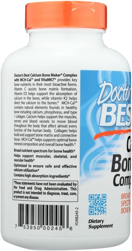 Doctor's Best Calcium Bone Maker Complex - 180 Capsules for Strong Bones and Overall Health