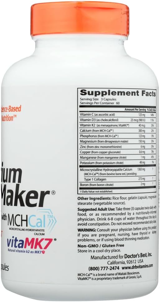 Doctor's Best Calcium Bone Maker Complex - 180 Capsules for Strong Bones and Overall Health