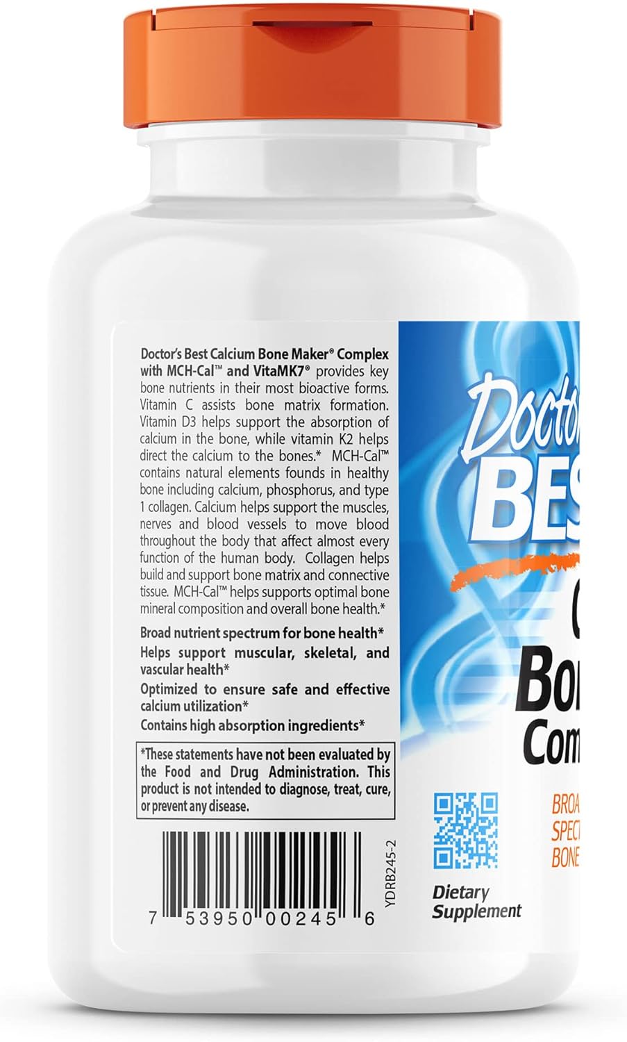 Doctor's Best Calcium Bone Maker Complex with MCHCal, 180 Capsules for Bone, Muscle, and Vascular Health