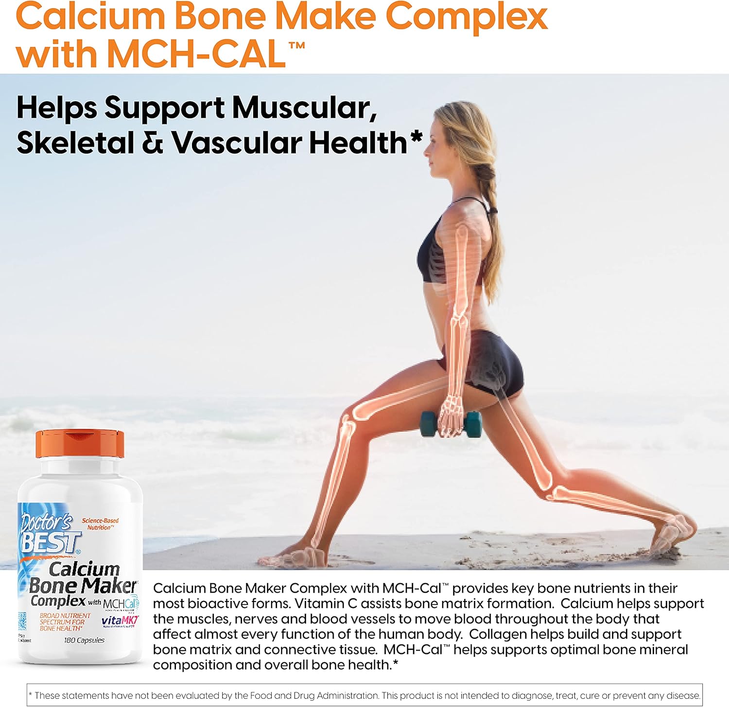 Doctor's Best Calcium Bone Maker Complex with MCHCal, 180 Capsules for Bone, Muscle, and Vascular Health