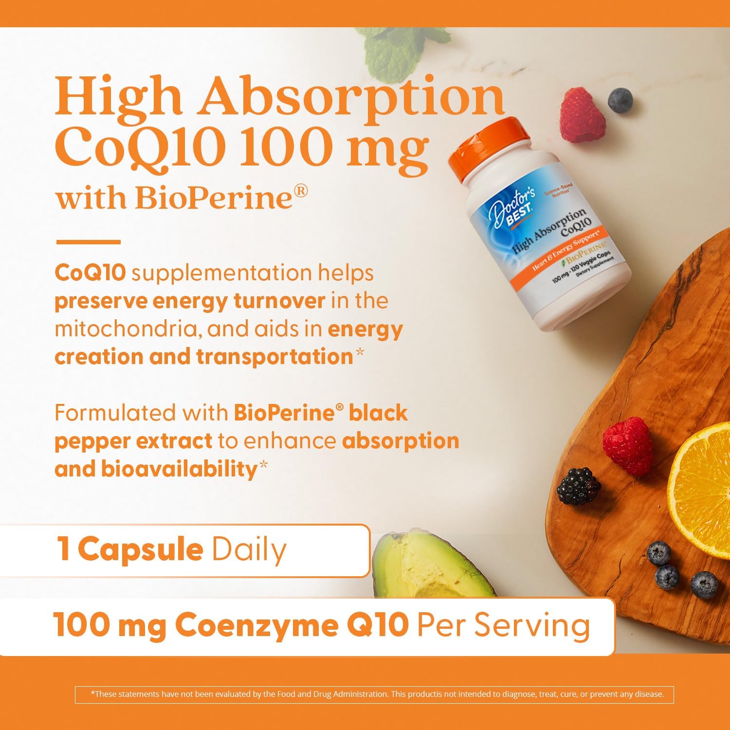 Doctor's Best High Absorption CoQ10 with Bioperine for Heart Health & Energy, Non-GMO, Vegan, 100mg, 120 Capsules