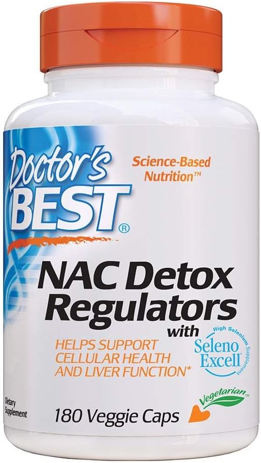 Doctor's Best NAC Detox Regulators with Seleno Excell - 180 Veggie Caps, Non-GMO, Vegetarian, Gluten & Soy Free