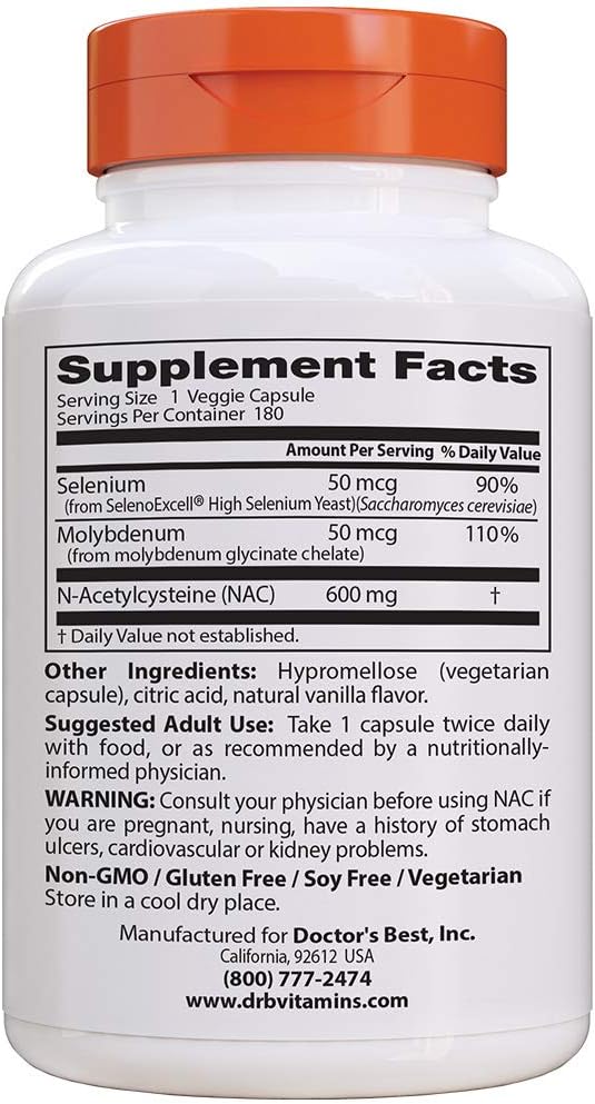 Doctor's Best NAC Detox Regulators with Seleno Excell - 180 Veggie Caps, Non-GMO, Vegetarian, Gluten & Soy Free