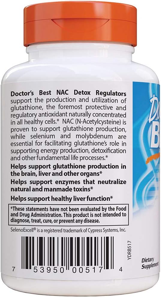 Doctor's Best NAC Detox Regulators with Seleno Excell - 180 Veggie Caps, Non-GMO, Vegetarian, Gluten & Soy Free