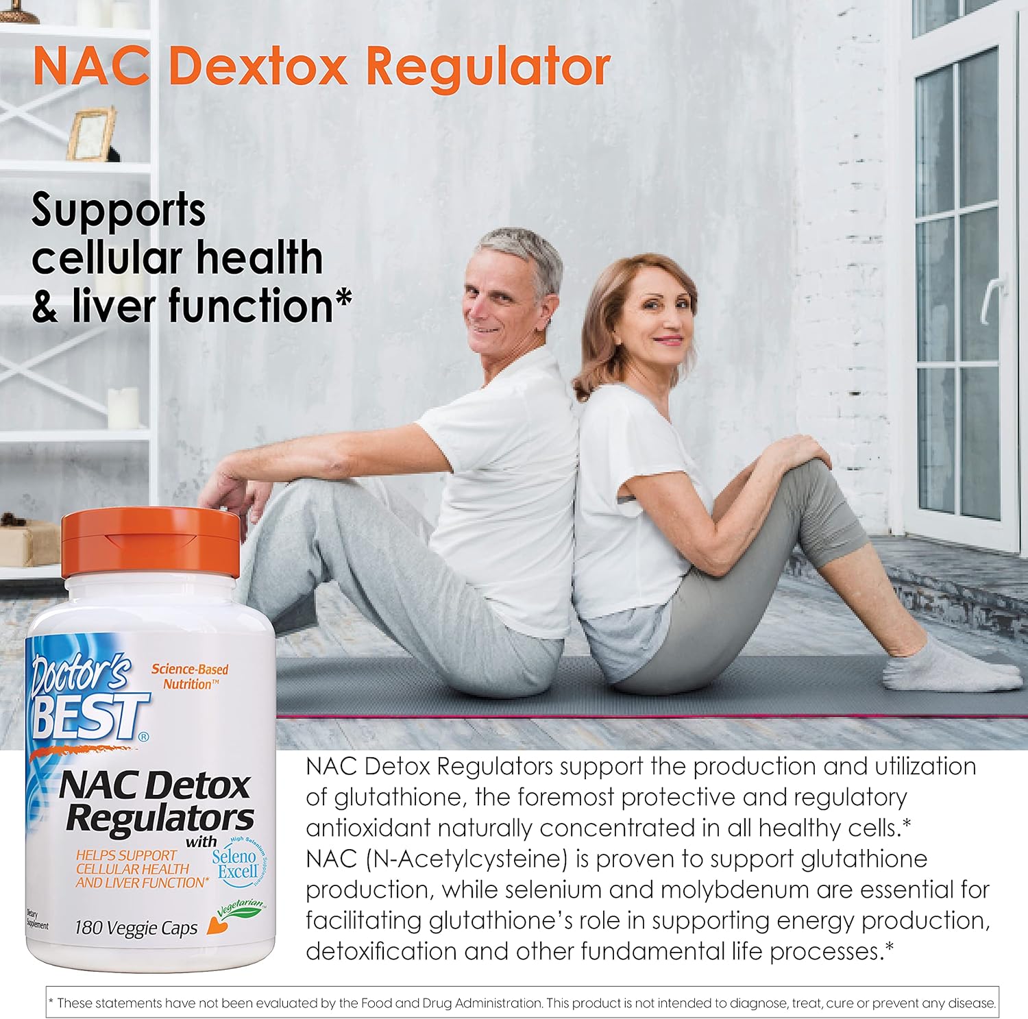 Doctor's Best NAC Detox Regulators with Seleno Excell - 180 Veggie Caps, Non-GMO, Vegetarian, Gluten & Soy Free