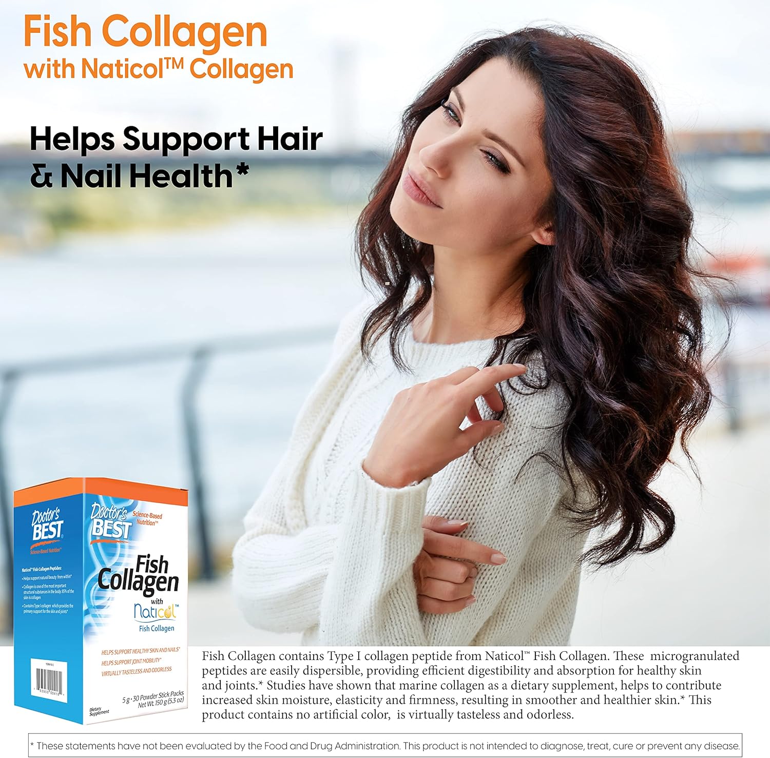 Doctor's Best Naticol Fish Collagen Powder Sticks for Skin, Nails, Joints - 30 Pack