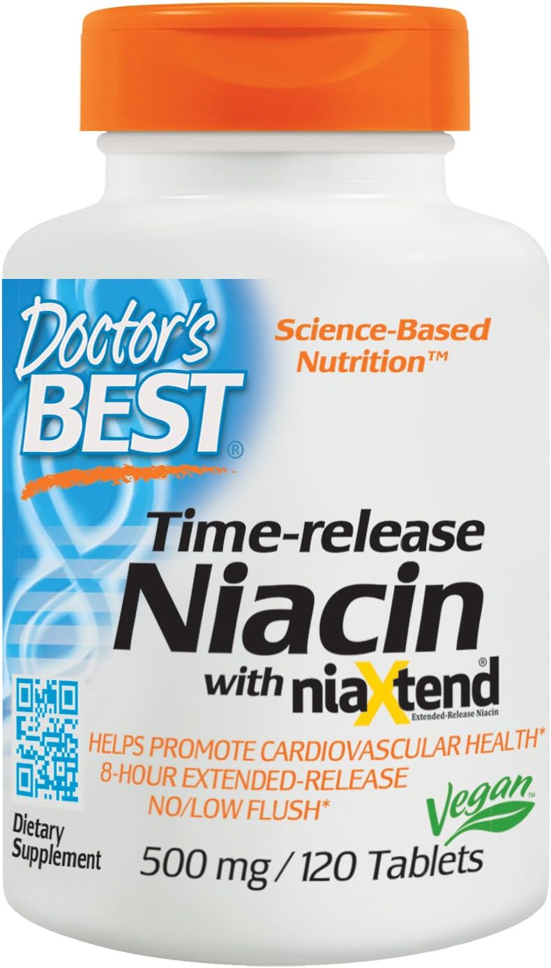 Doctor's Best Niacin Extended Release 500mg Capsules - 120 Count Bottle