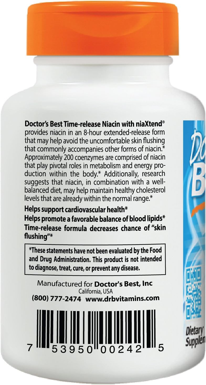 Doctor's Best Niacin Extended Release 500mg Capsules - 120 Count Bottle
