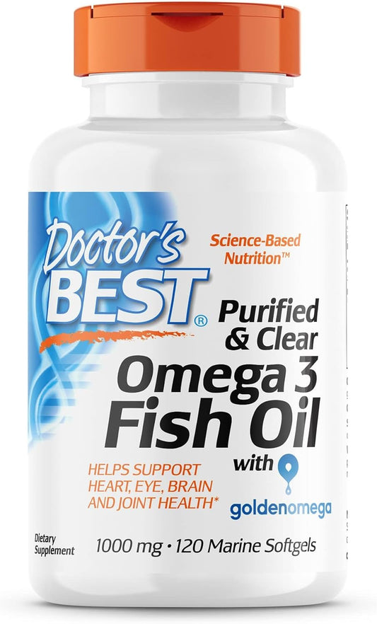 Doctor's Best Omega-3 Fish Oil Capsules for Heart, Eye, Brain & Joint Health - 120 Count, No Reflux Formula