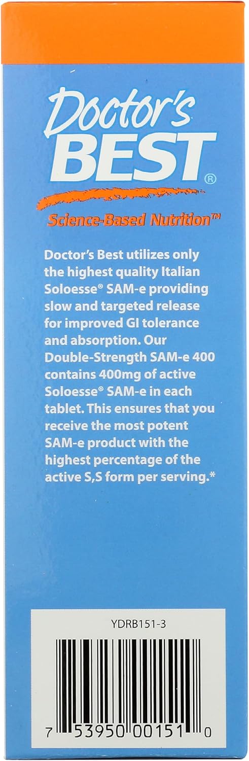 Doctor's Best SAM-e 400 mg Tablets - Vegetarian, Gluten-Free, Soy-Free for Mood and Joint Support - 30 Enteric Coated