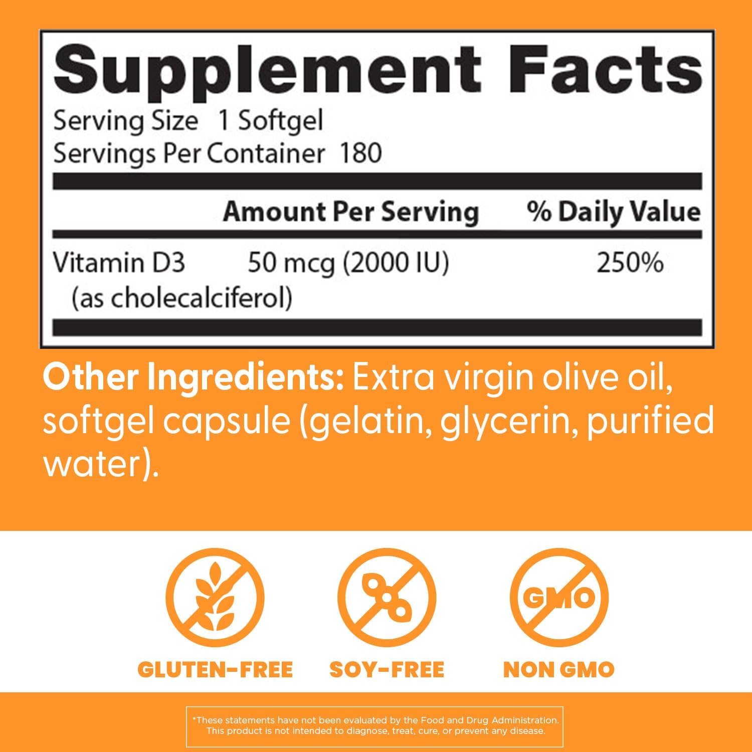 Doctor's BEST Vitamin D3 2000 IU Softgels - Supports Heart, Bones, & Immunity - Non-GMO, Gluten & Soy Free - 180 Count