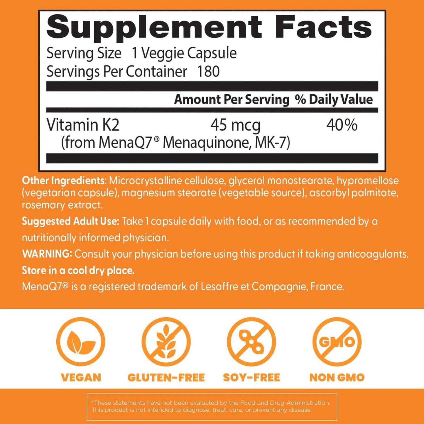 Doctor's Best Vitamin K2 Mk-7 Capsules - 180 Ct - Promotes Bone Health & Elasticity