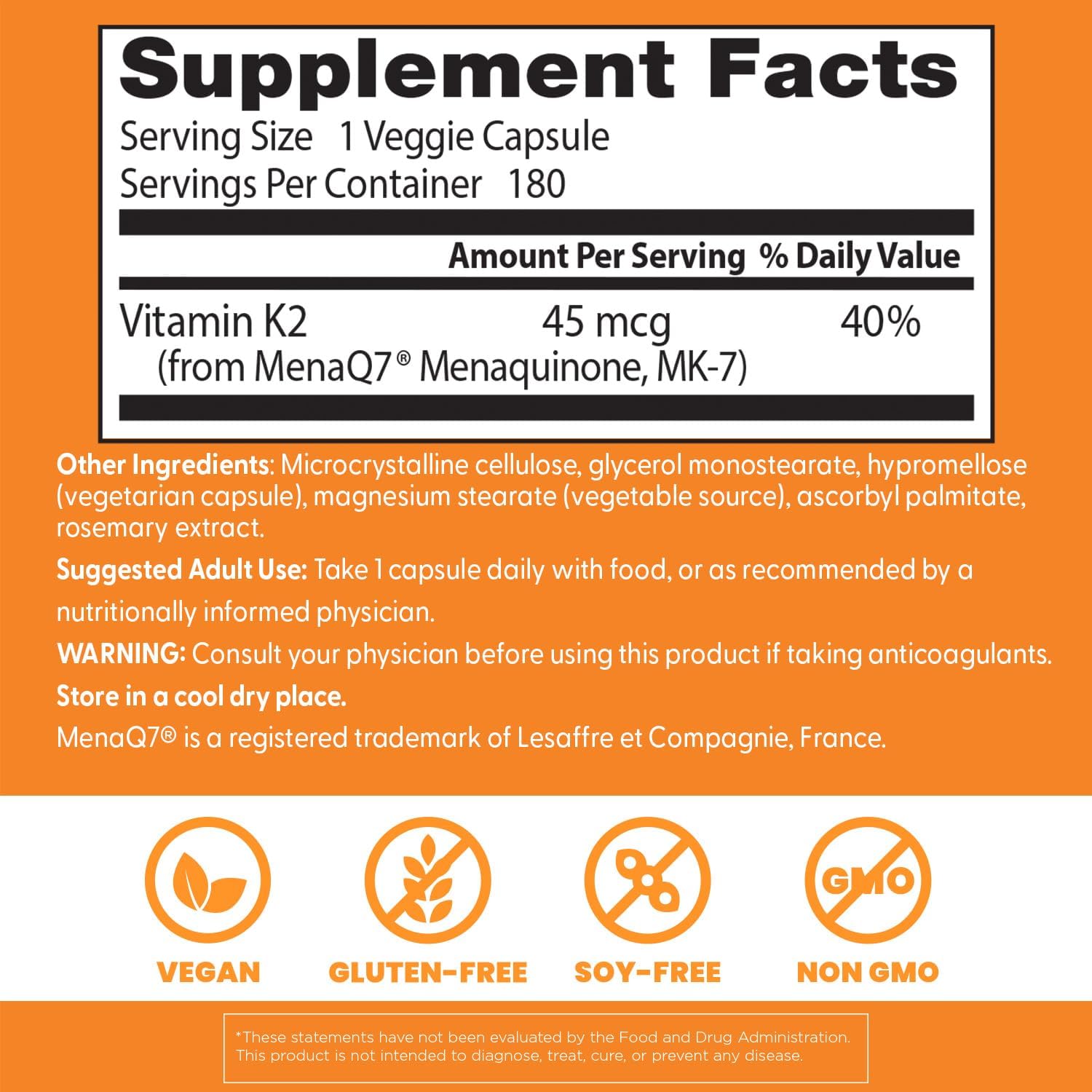 Doctor's Best Vitamin K2 Mk-7 Capsules - 180 Ct - Promotes Bone Health & Elasticity