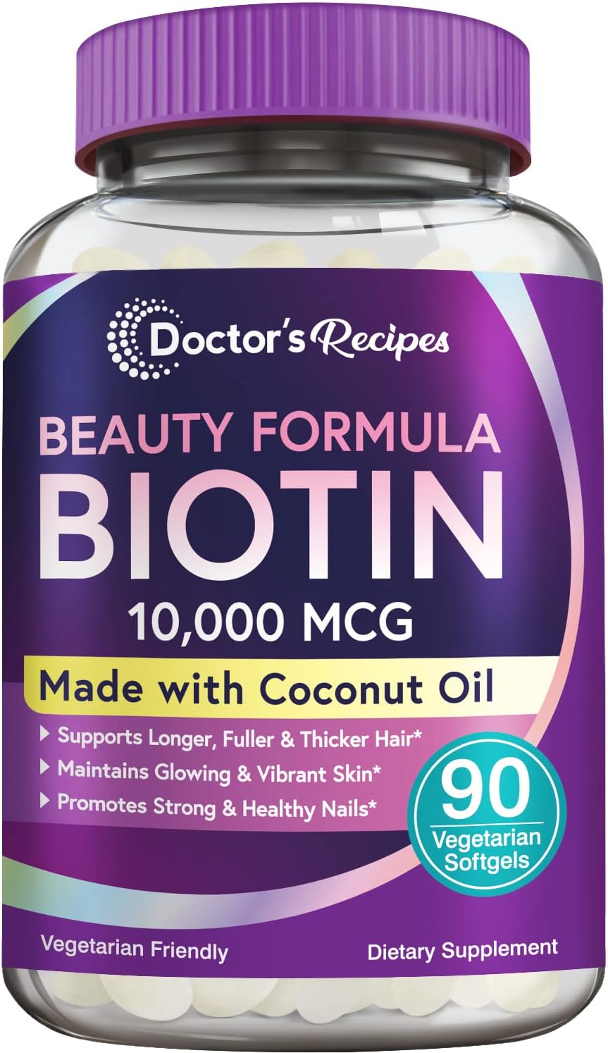 Doctor's Recipes Biotin 10,000 mcg Softgels for Hair, Skin, Nails, Metabolism - 90ct