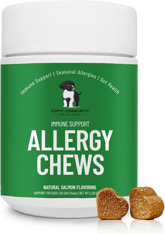 Dog Allergy Relief Chews with Probiotics and Immunity Support - Soothes Itchy Dogs, Supports Skin and Coat Health - 60 Tasty Bites
