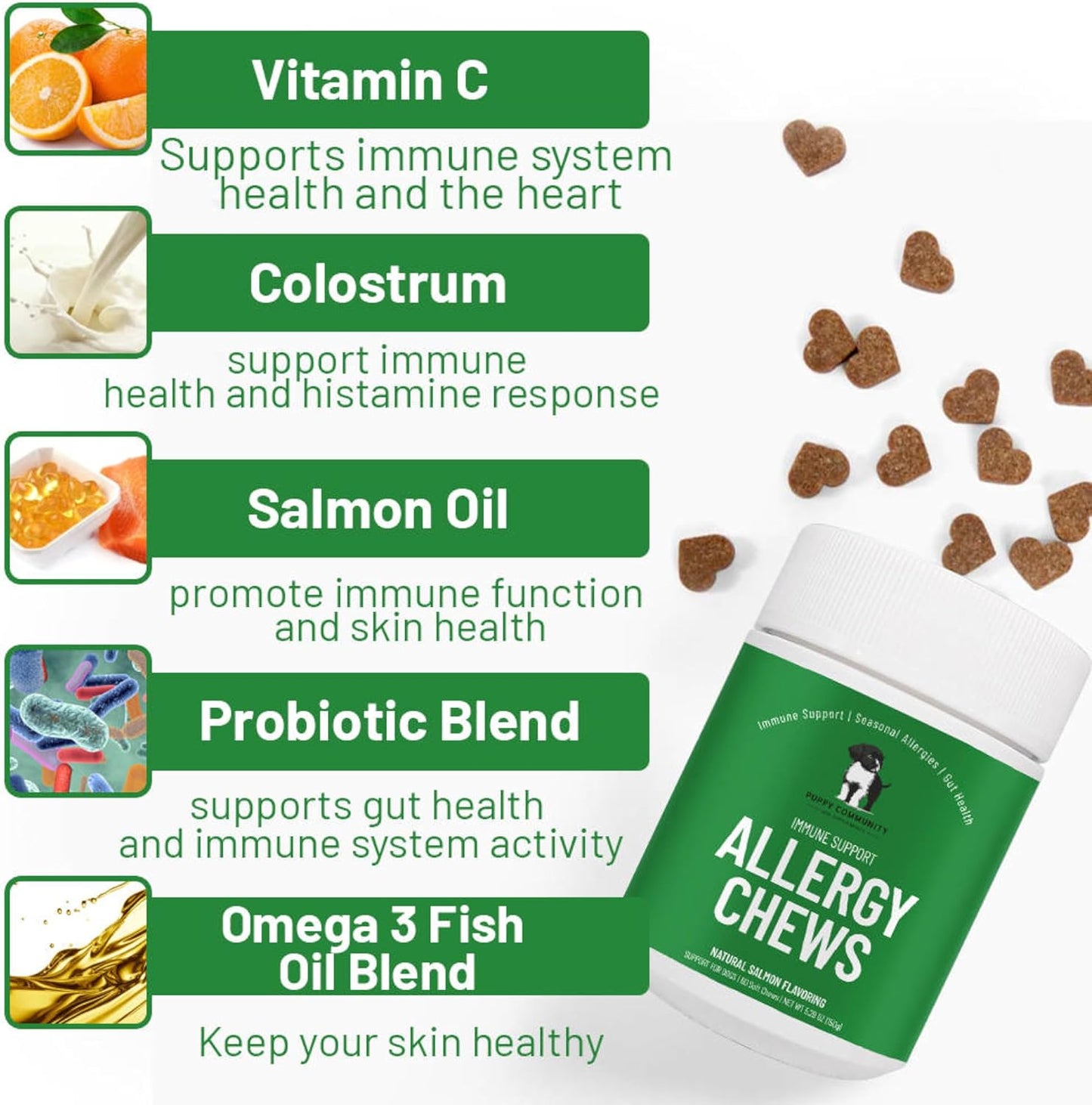 Dog Allergy Relief Chews with Probiotics and Immunity Support - Soothes Itchy Dogs, Supports Skin and Coat Health - 60 Tasty Bites