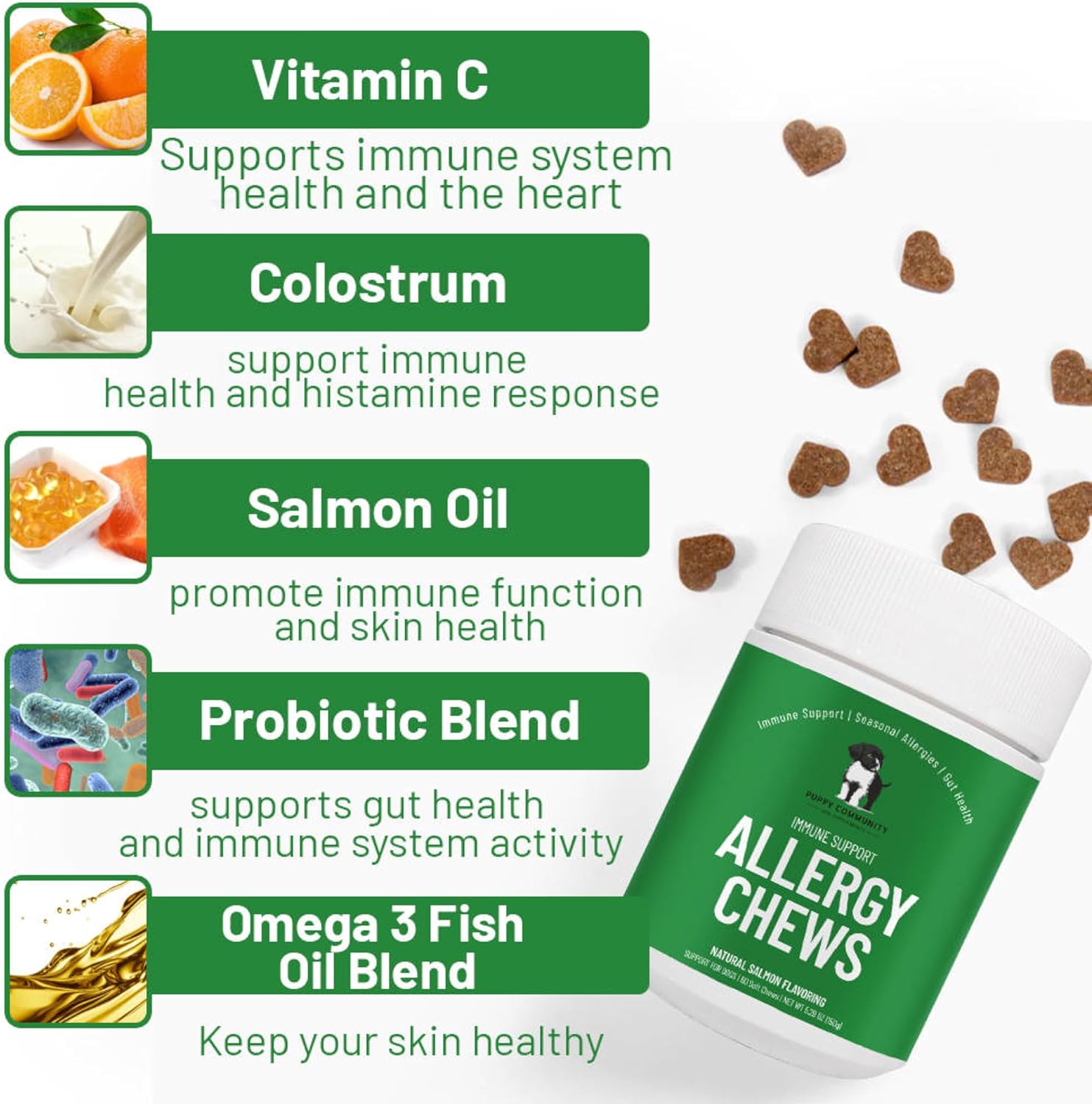 Dog Allergy Relief Chews with Probiotics and Immunity Support - Soothes Itchy Dogs, Supports Skin and Coat Health - 60 Tasty Bites