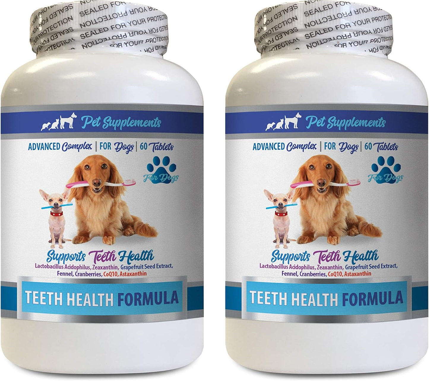 Dog Bad Breath Remedy - Teeth Health Formula - Natural Gum Care - Removes Plaque - Freshens Breath - Vitamin Additive - 2 Bottles (120 Treats)