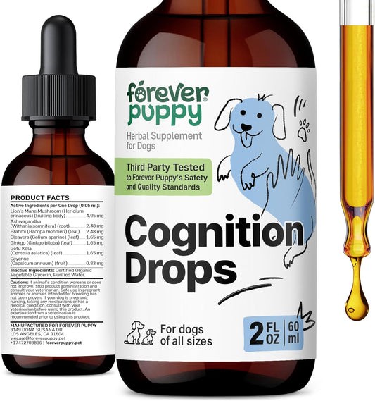 Dog Brain Support Drops with Lion's Mane, Ginkgo Biloba, and Ashwagandha - Cognitive Supplement for Dogs - 2 fl oz
