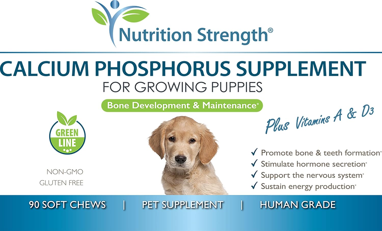 Dog Calcium Phosphorus Supplement for Healthy Bones & Growth, 90 Soft Chews