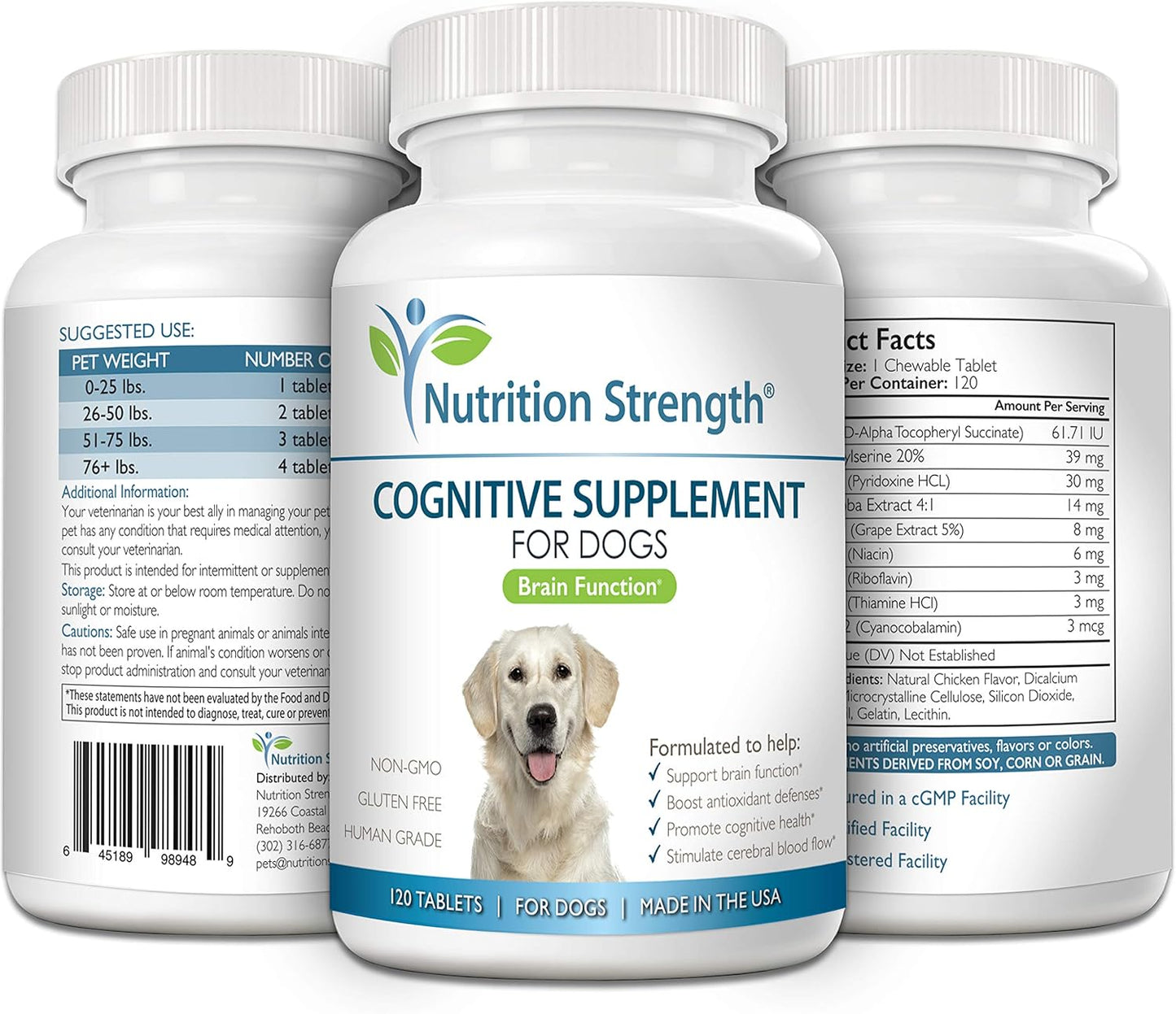 Dog Cognitive Support Supplement, Promotes Brain Health & Mental Clarity, 120 Chewable Tablets for Senior Dogs with Cognitive Difficulties