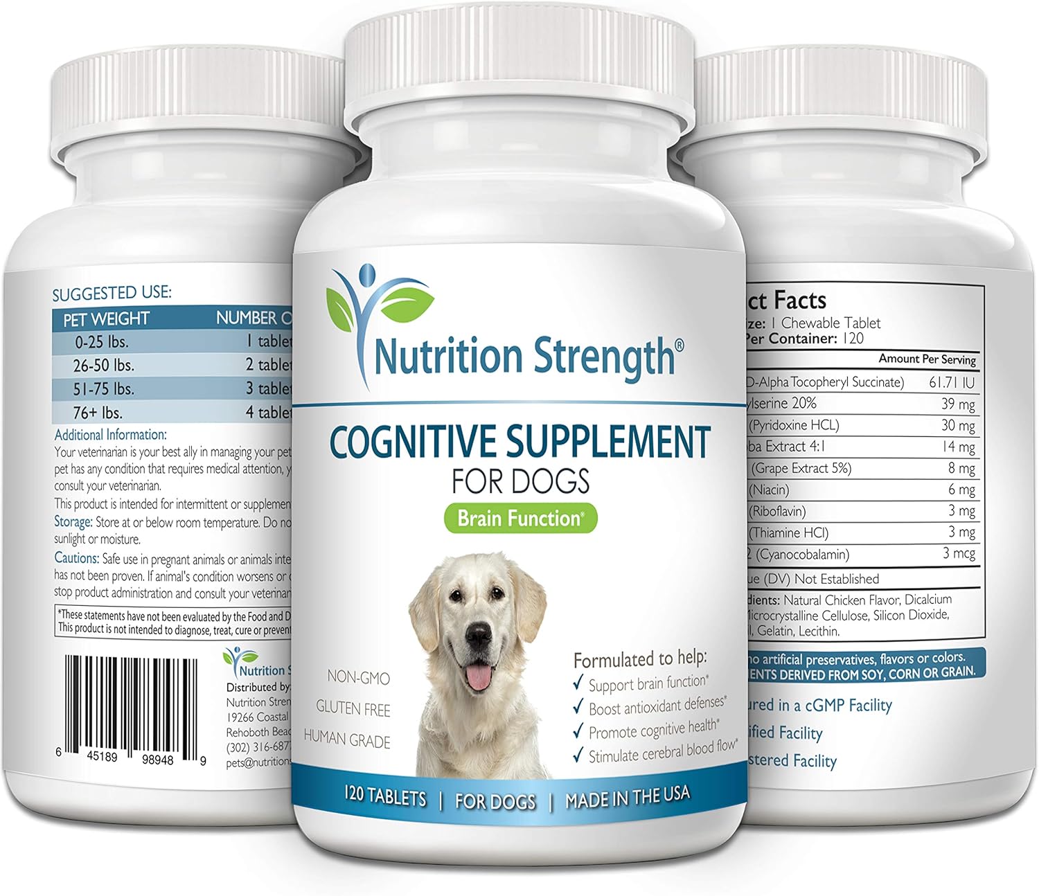 Dog Cognitive Support Supplement, Promotes Brain Health & Mental Clarity, 120 Chewable Tablets for Senior Dogs with Cognitive Difficulties