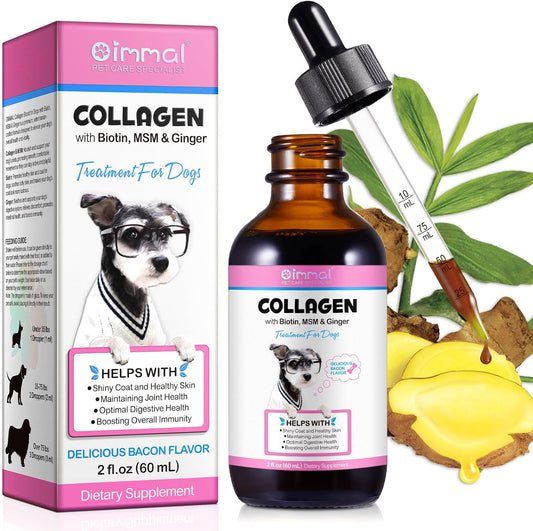 Dog Collagen Liquid Drops with Biotin, MSM & Ginger for Immunity & Digestive Support, Itch Relief, Skin & Coat, Joint Health - 60ml