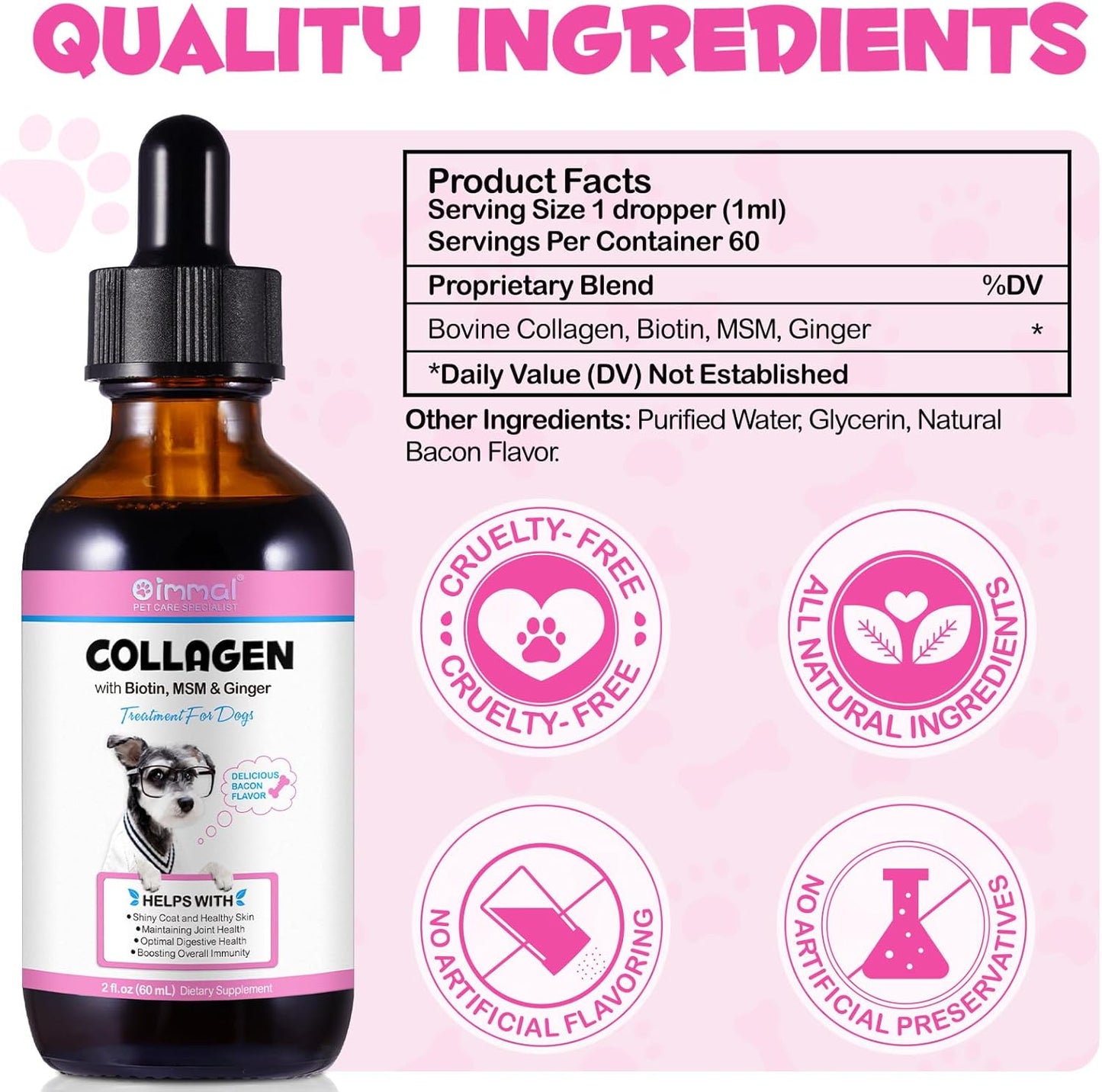 Dog Collagen Liquid Drops with Biotin, MSM & Ginger for Immunity & Digestive Support, Itch Relief, Skin & Coat, Joint Health - 60ml