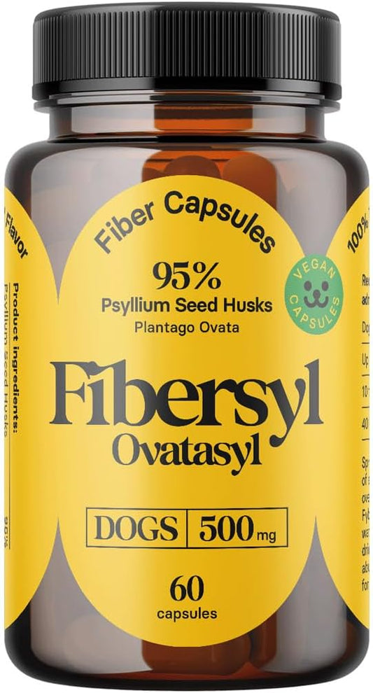 Dog Fiber Supplements with Psyllium Husk Seed for Digestive Health - Constipation Relief & Stool Hardener - 60 Capsules